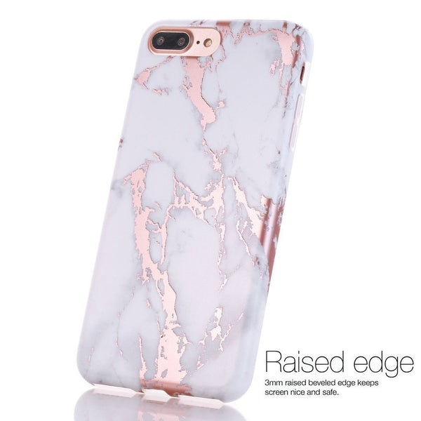 iPhone 7 Plus Case, Shiny Rose Gold White Marble Design, BAISRKE Clear Bumper Matte TPU Soft Rubber Silicone Cover Phone Case for Apple iPhone 7 Plus & iPhone 8 Plus [5.5 inch]