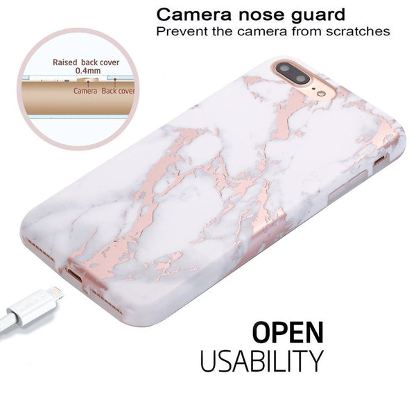 iPhone 7 Plus Case, Shiny Rose Gold White Marble Design, BAISRKE Clear Bumper Matte TPU Soft Rubber Silicone Cover Phone Case for Apple iPhone 7 Plus & iPhone 8 Plus [5.5 inch]