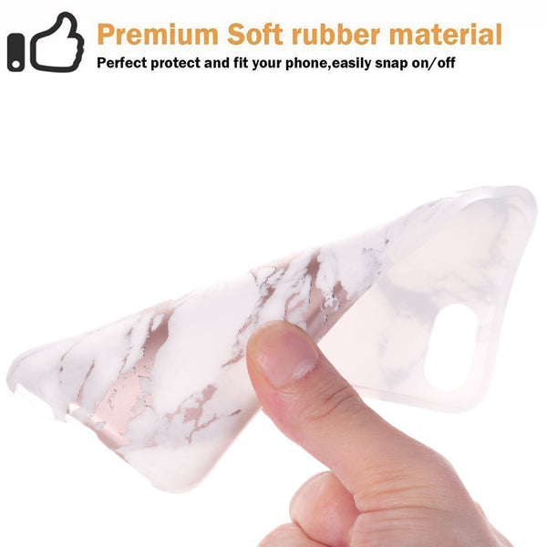 iPhone 7 Plus Case, Shiny Rose Gold White Marble Design, BAISRKE Clear Bumper Matte TPU Soft Rubber Silicone Cover Phone Case for Apple iPhone 7 Plus & iPhone 8 Plus [5.5 inch]