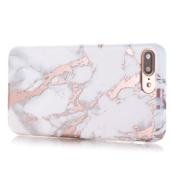 iPhone 7 Plus Case, Shiny Rose Gold White Marble Design, BAISRKE Clear Bumper Matte TPU Soft Rubber Silicone Cover Phone Case for Apple iPhone 7 Plus & iPhone 8 Plus [5.5 inch]