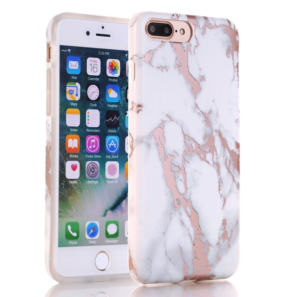 iPhone 7 Plus Case, Shiny Rose Gold White Marble Design, BAISRKE Clear Bumper Matte TPU Soft Rubber Silicone Cover Phone Case for Apple iPhone 7 Plus & iPhone 8 Plus [5.5 inch]