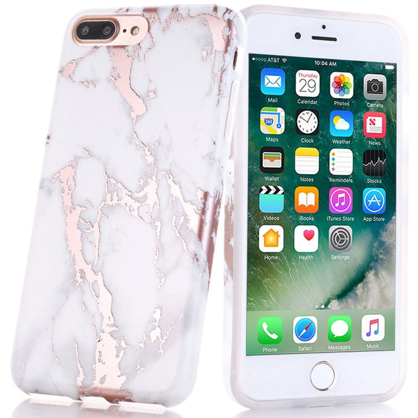 iPhone 7 Plus Case, Shiny Rose Gold White Marble Design, BAISRKE Clear Bumper Matte TPU Soft Rubber Silicone Cover Phone Case for Apple iPhone 7 Plus & iPhone 8 Plus [5.5 inch]